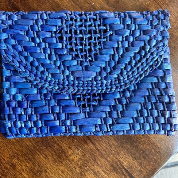 Cobalt Blue Mexican Style Woven Clutch Bag - Picture 1 of 4